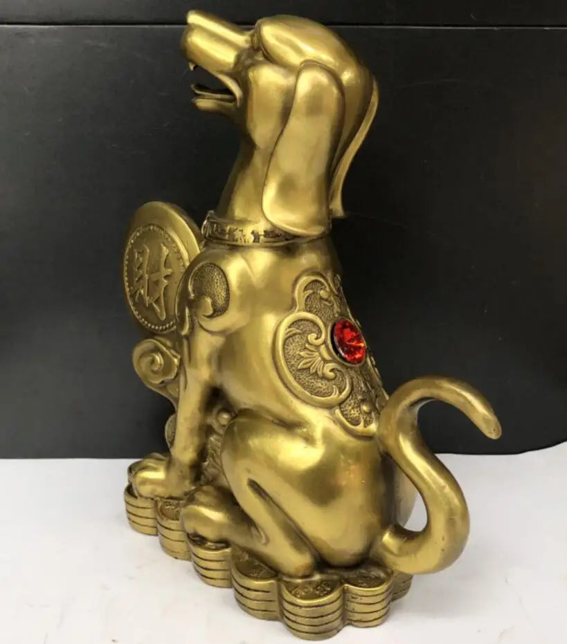 China brass recruit wealth dog crafts statue