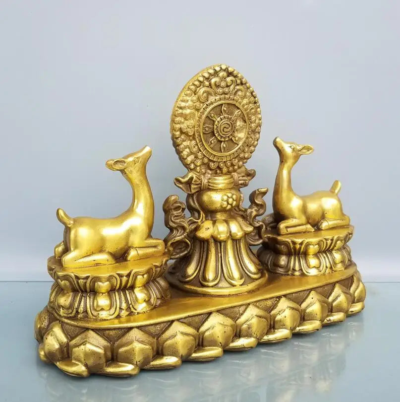 China brass recruit wealth double deer crafts statue