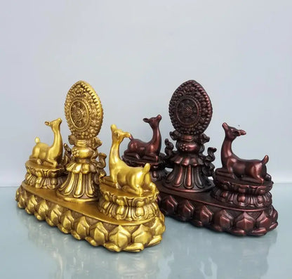 China brass recruit wealth double deer crafts statue