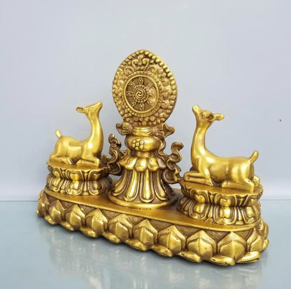 China brass recruit wealth double deer crafts statue