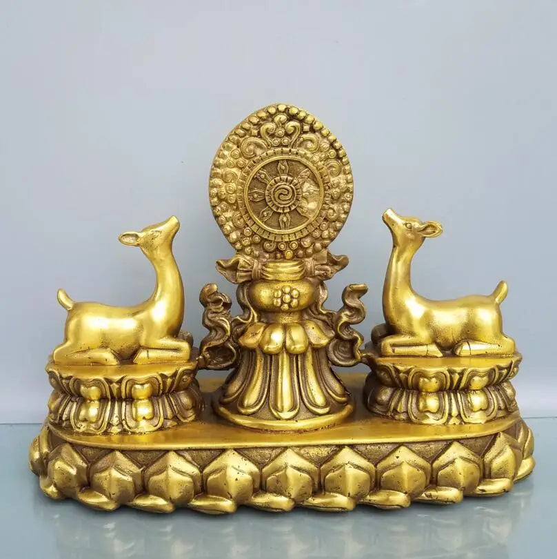 China brass recruit wealth double deer crafts statue