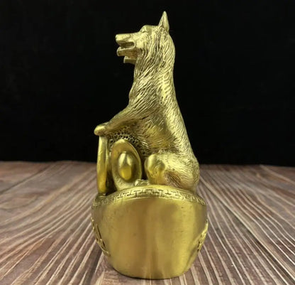 China brass recruit wealth double dog crafts statue