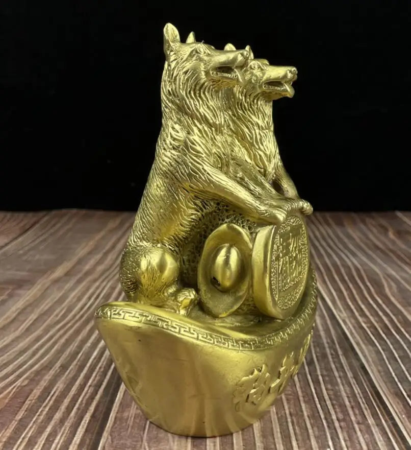 China brass recruit wealth double dog crafts statue