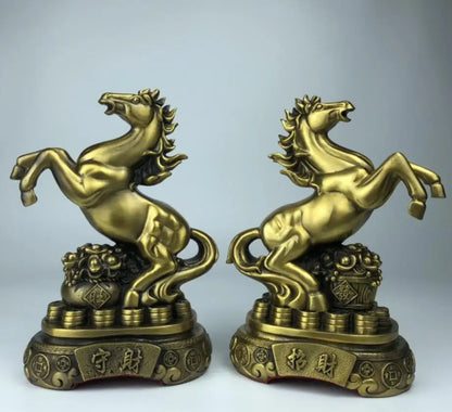 China brass recruit wealth horse crafts statue A pair