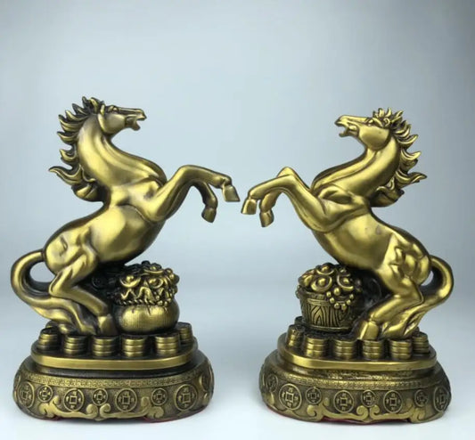 China brass recruit wealth horse crafts statue A pair