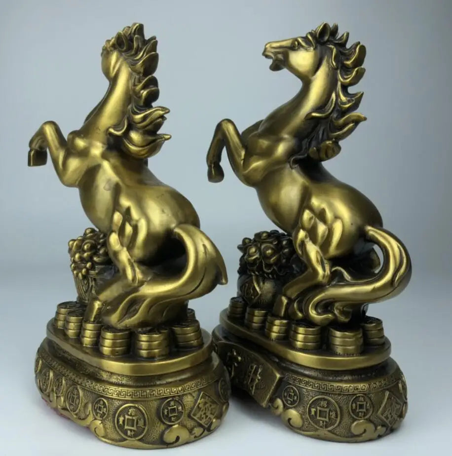 China brass recruit wealth horse crafts statue A pair