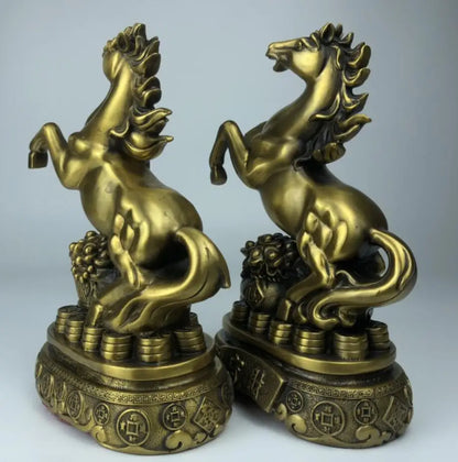 China brass recruit wealth horse crafts statue A pair