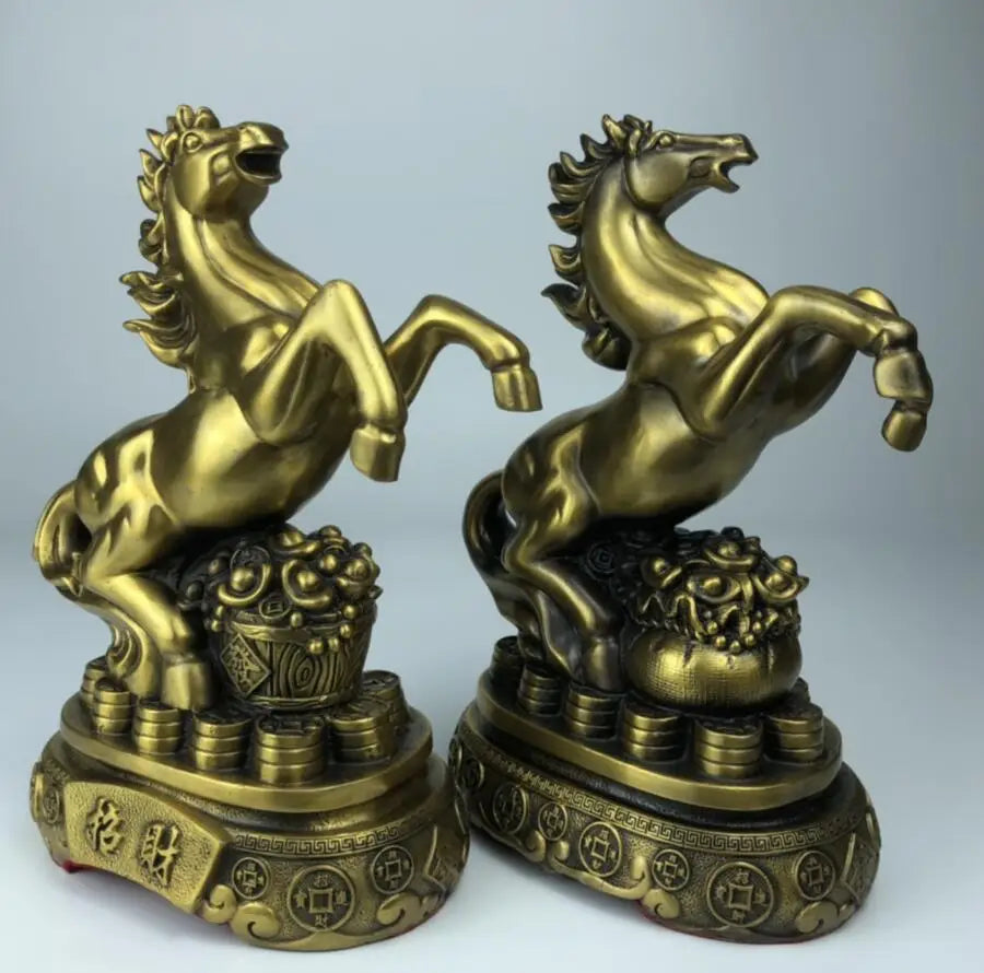 China brass recruit wealth horse crafts statue A pair