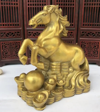 China brass recruit wealth horse crafts statue