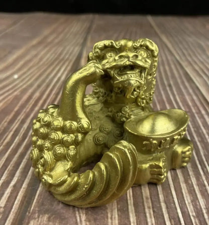 China brass recruit wealth lion crafts statue A pair
