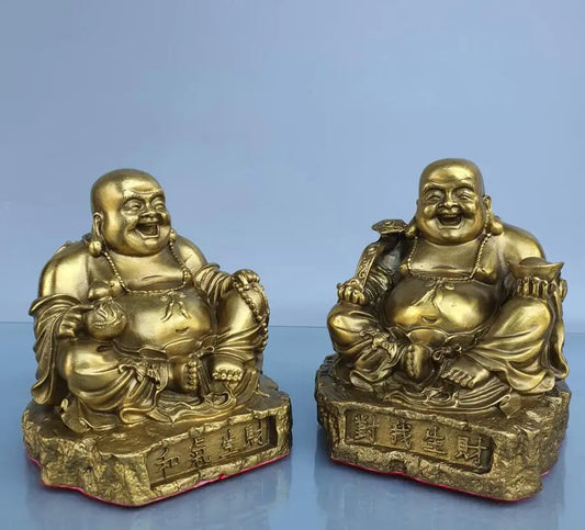 China brass recruit wealth maitreya Buddha crafts statue