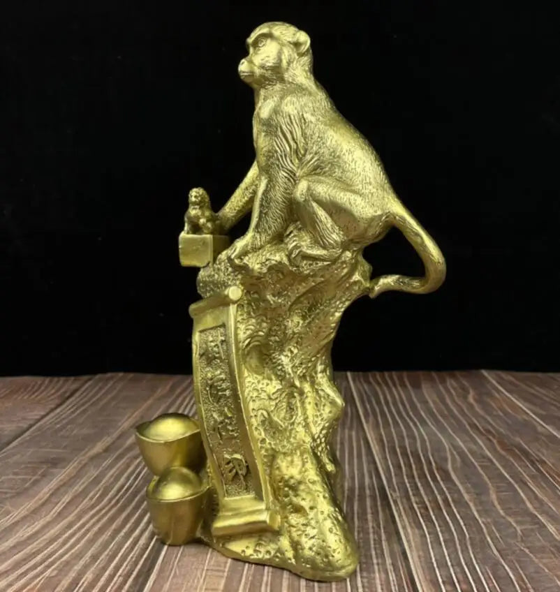 China brass recruit wealth monkey crafts statue