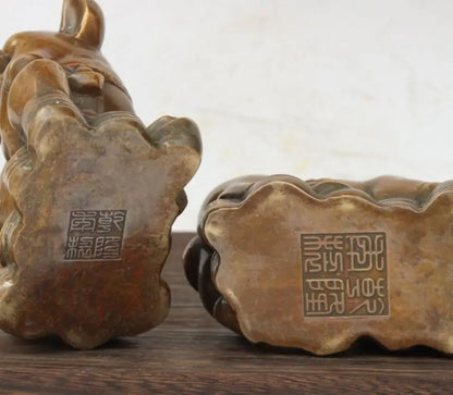 China brass recruit wealth pig crafts statue A pair