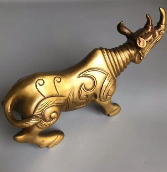 China brass recruit wealth rhinoceros crafts statue