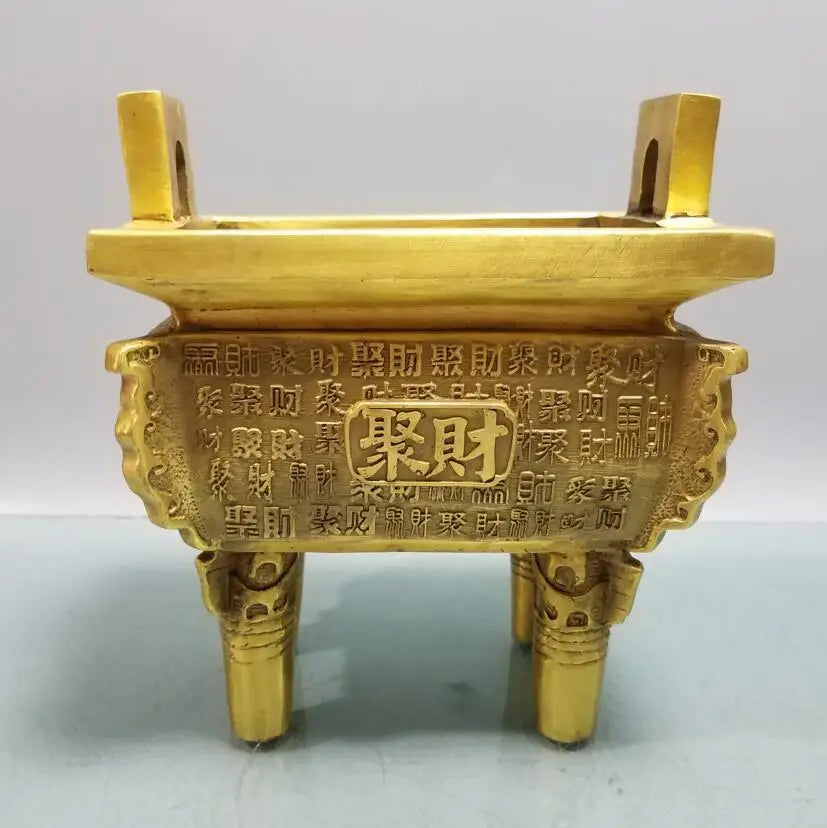 China brass recruit wealth tripod Incense burner crafts statue