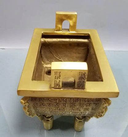 China brass recruit wealth tripod Incense burner crafts statue