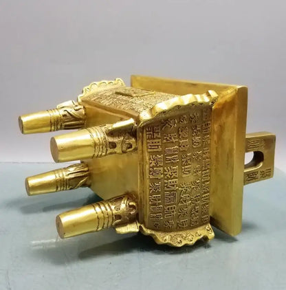 China brass recruit wealth tripod Incense burner crafts statue