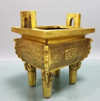 China brass recruit wealth tripod Incense burner crafts statue