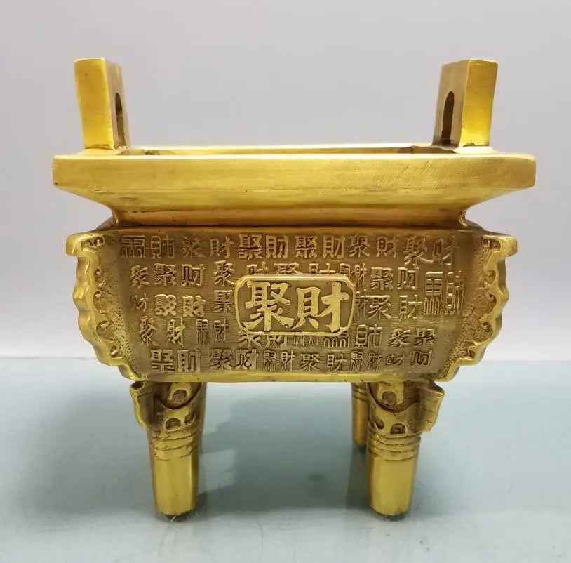 China brass recruit wealth tripod Incense burner crafts statue