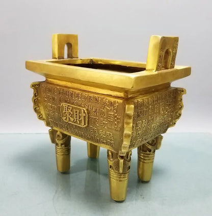 China brass recruit wealth tripod Incense burner crafts statue