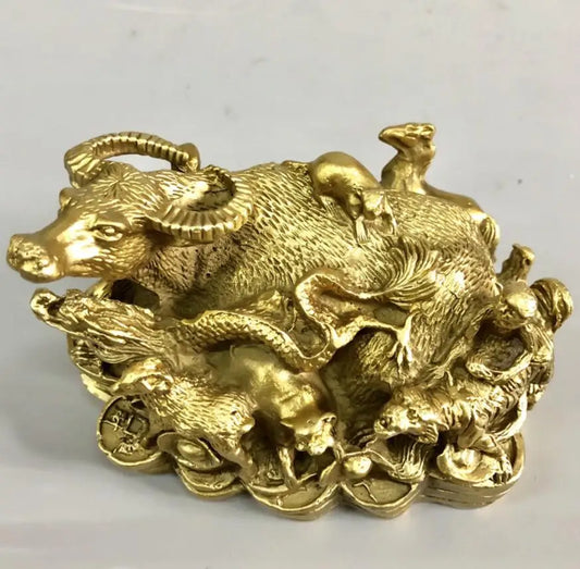 China brass recruit wealth twelve zodiac crafts statue