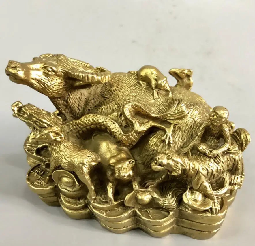 China brass recruit wealth twelve zodiac crafts statue