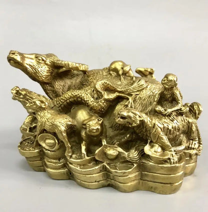 China brass recruit wealth twelve zodiac crafts statue