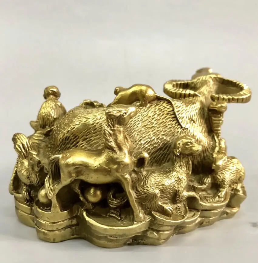 China brass recruit wealth twelve zodiac crafts statue