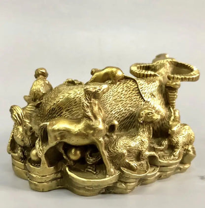 China brass recruit wealth twelve zodiac crafts statue