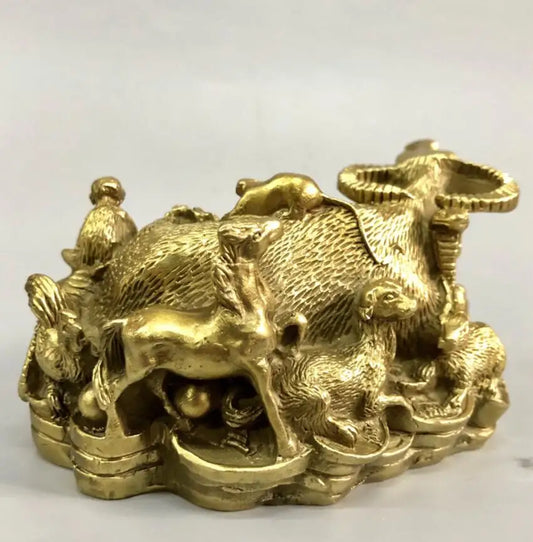 China brass recruit wealth twelve zodiac crafts statue