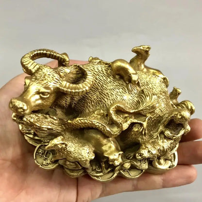 China brass recruit wealth twelve zodiac crafts statue