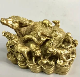 China brass recruit wealth twelve zodiac crafts statue