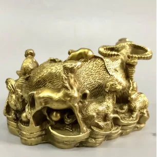 China brass recruit wealth twelve zodiac crafts statue