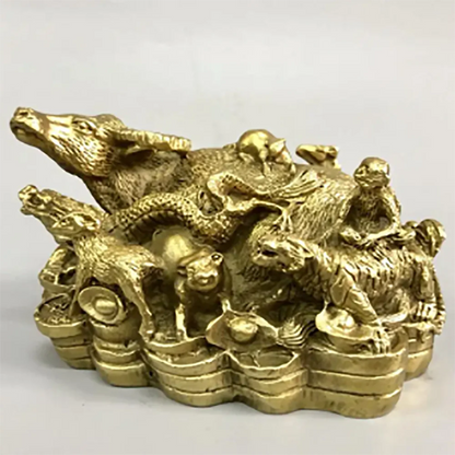 China brass recruit wealth twelve zodiac crafts statue