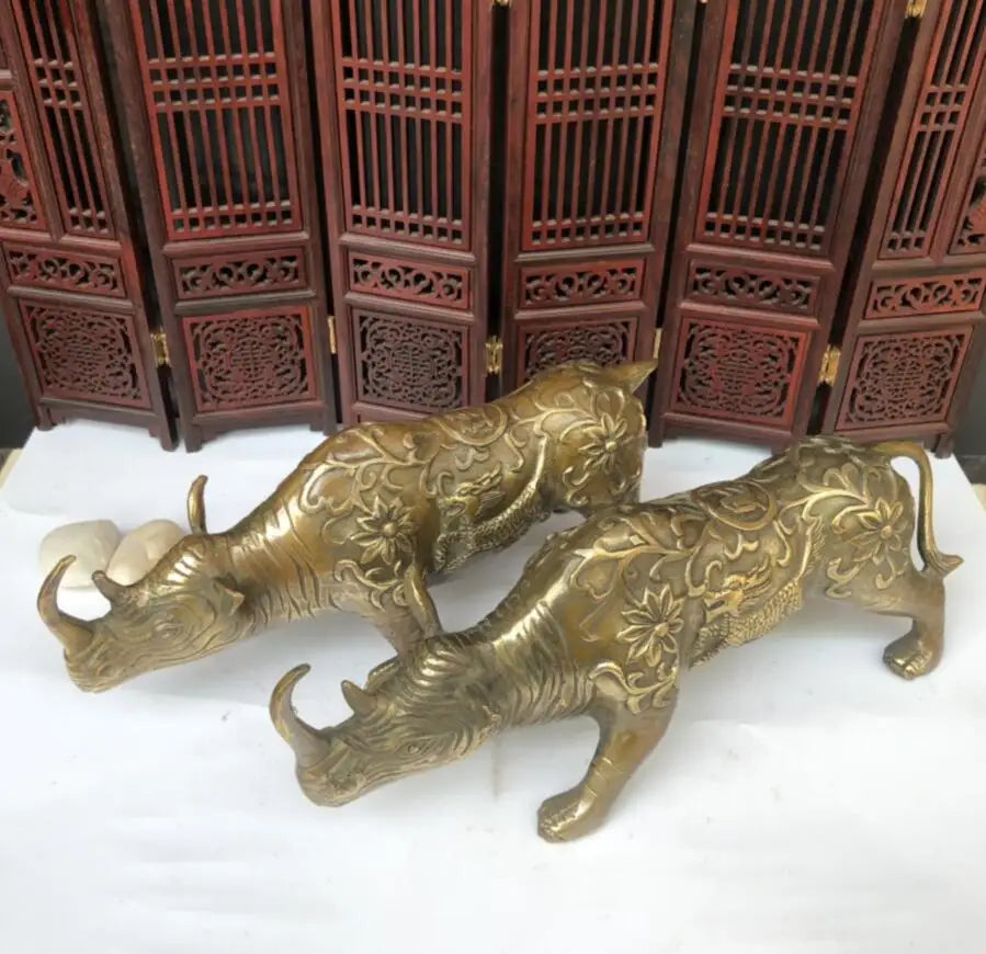 China brass rhino crafts statue A pair