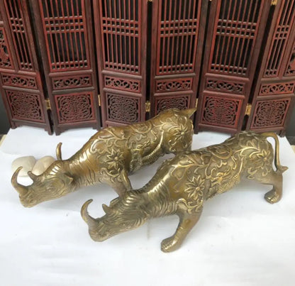 China brass rhino crafts statue A pair
