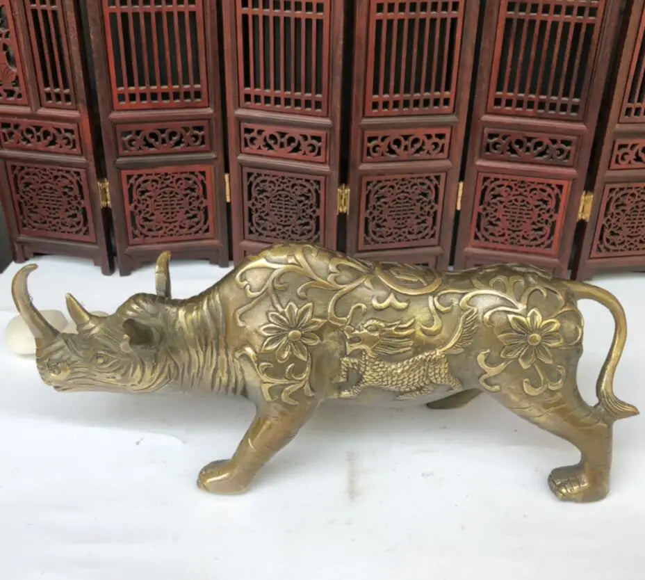 China brass rhino crafts statue A pair