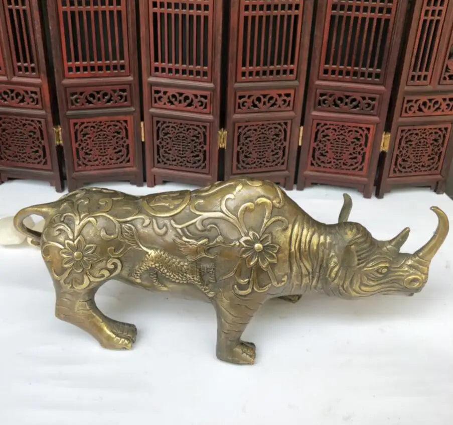 China brass rhino crafts statue A pair
