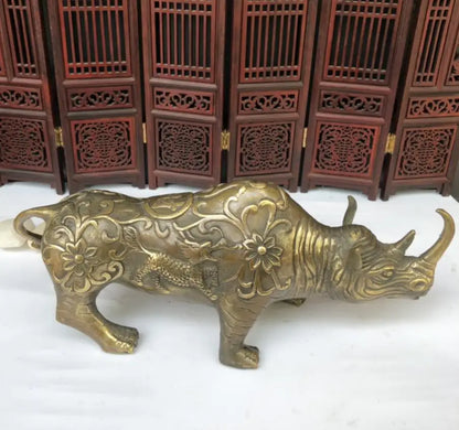 China brass rhino crafts statue A pair