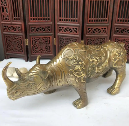 China brass rhino crafts statue A pair