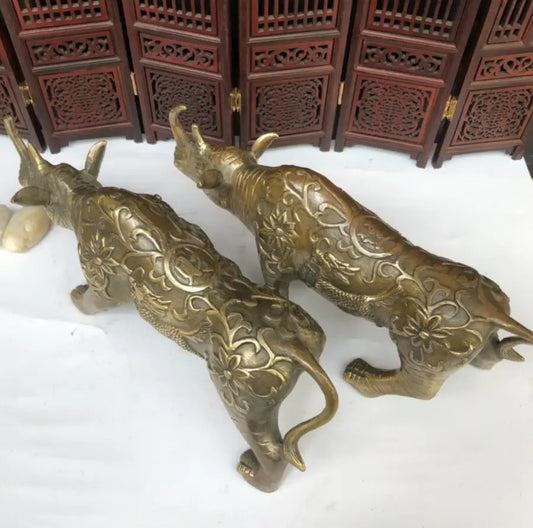 China brass rhino crafts statue A pair