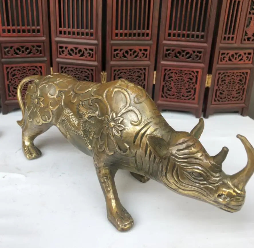China brass rhino crafts statue A pair
