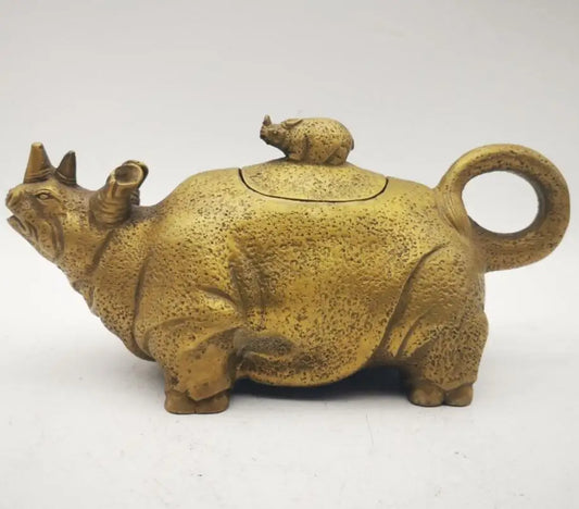China brass rhino teapot crafts statue