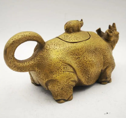 China brass rhino teapot crafts statue