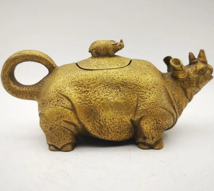 China brass rhino teapot crafts statue