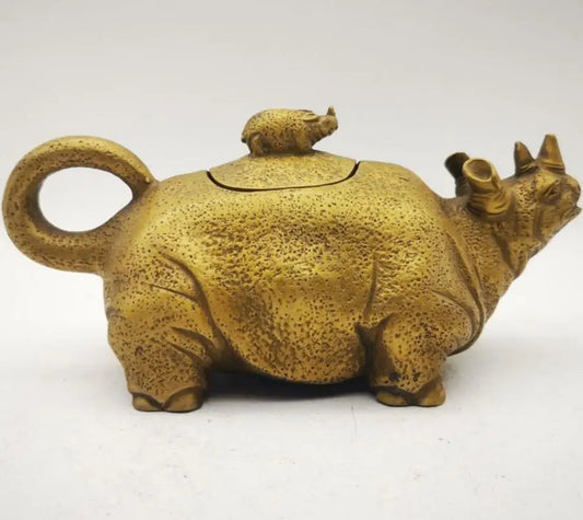 China brass rhino teapot crafts statue