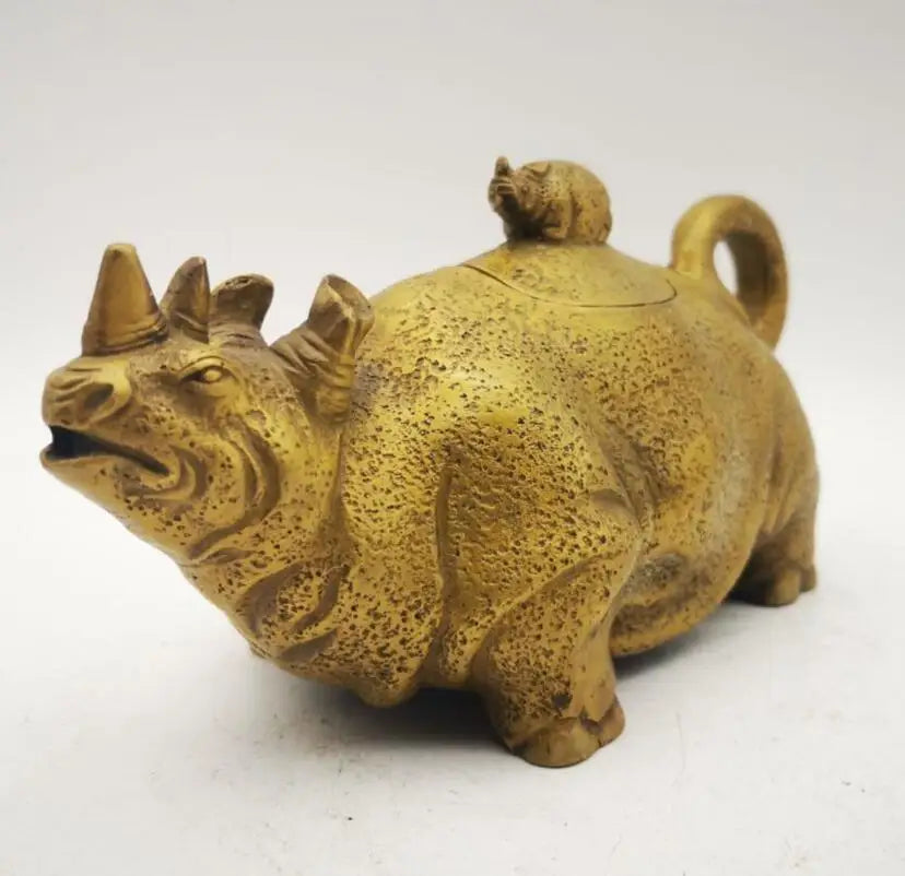 China brass rhino teapot crafts statue