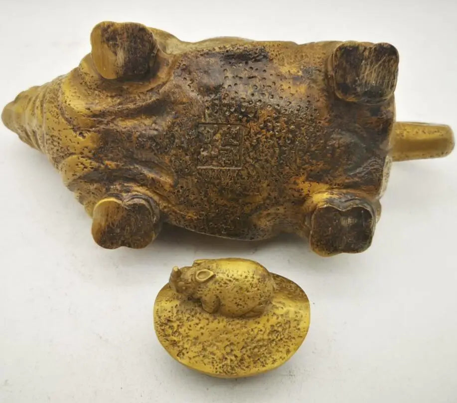 China brass rhino teapot crafts statue