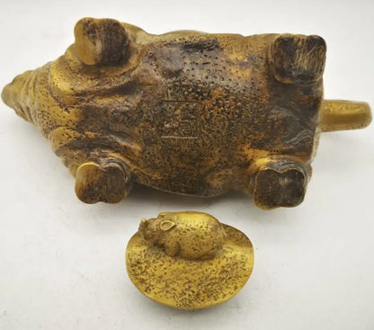 China brass rhino teapot crafts statue