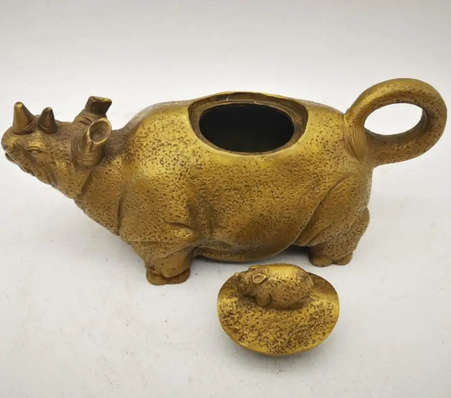 China brass rhino teapot crafts statue